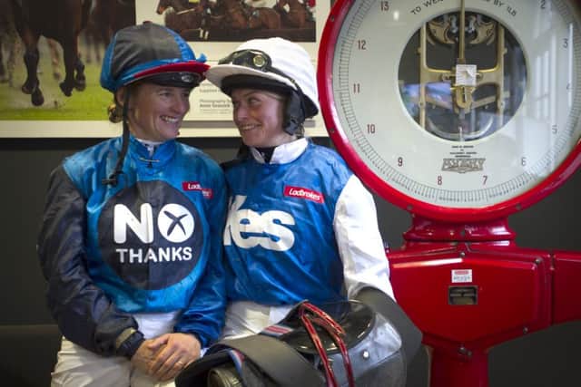 Jockeys Carol Bartle and Rachael Grant, who contested the Ladbrokes Referendum Race at Musselburgh. Pic:Jane Barlow