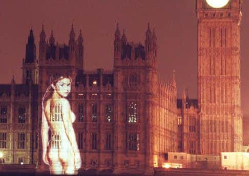 An image of former lad's mag favourite Gail Porter was projected onto Westminster in 1999. Picture: PA