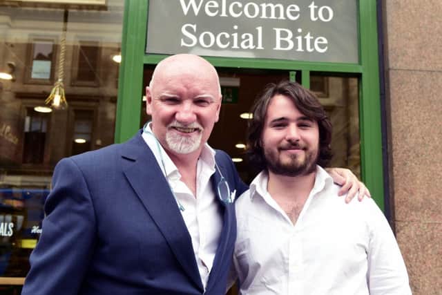 Sir Tom Hunter with Social Bite founder Josh Littlejohn. Picture: Sandy Young