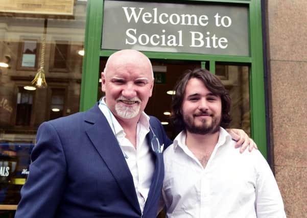 Sir Tom Hunter with Social Bite founder Josh Littlejohn. Picture: Sandy Young