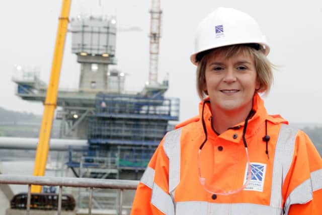 Deputy First Minister Nicola Sturgeon tours the north side development of the Forth Replacement Crossing. Picture: HeMedia