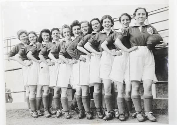 Edinburgh Lady Dynamos before a game with Bolton Ladies in 1946