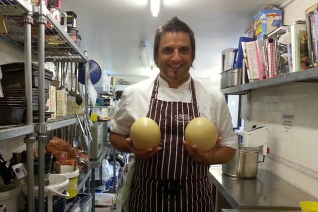 Jon Fell with a couple of ostrich eggs. Picture: contributed