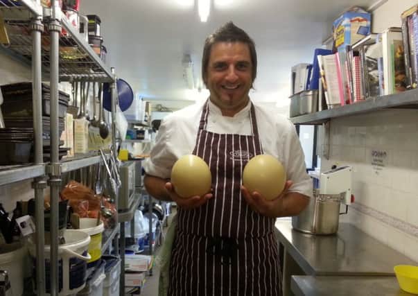 Jon Fell with a couple of ostrich eggs. Picture: contributed
