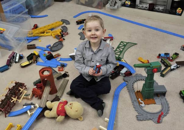 Calum Lambert with his Thomas the Tank Engine set. Picture: Ian Rutherford