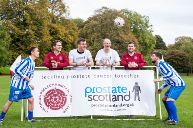 Rose players with Grant Stott and Adam Gaines, director for Prostate Scotland. Picture: Ian Georgeson