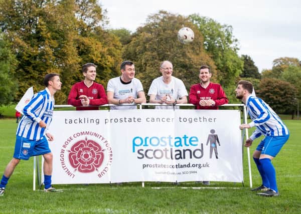 Rose players with Grant Stott and Adam Gaines, director for Prostate Scotland. Picture: Ian Georgeson