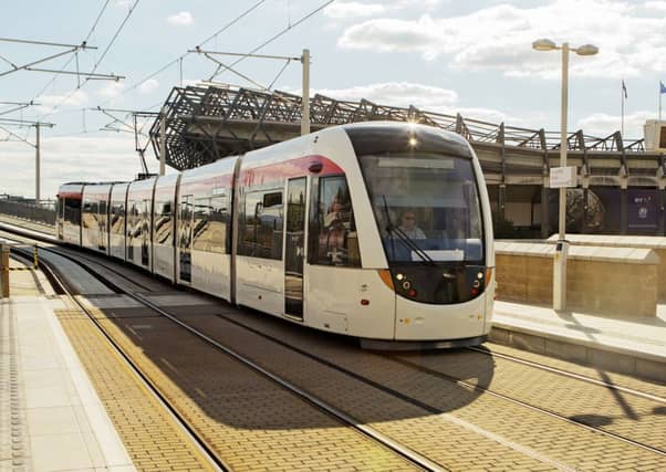 An Edinburgh Tram at the Murrayfield Stadium tram stop.
Pic: Malcolm McCurrach