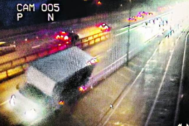 CCTV image of the van on the Forth Road Bridge which was in danger of toppling over during the storm.