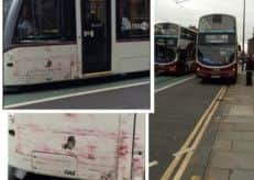 The tram damage. Pictures: William Morrison