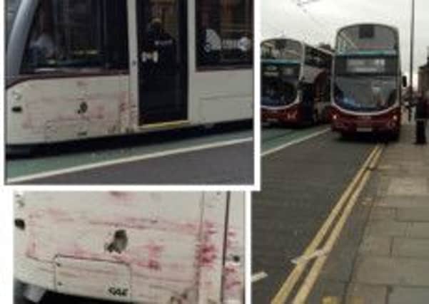 The tram damage. Pictures: William Morrison