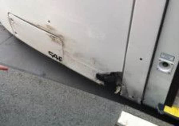 The damage was seen on the side of the tram after the collision. Pic: submitted