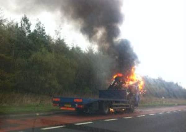 The lorry fire has closed a lane of the bypass. Picture: Stewart Hardy