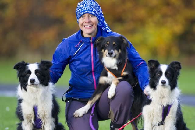 Karen Conal with Jura, Finn and Tiree. Picture Ian Rutherford