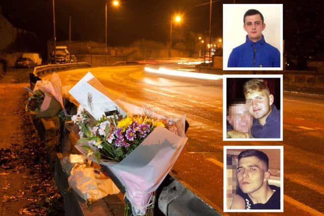 Old Dalkeith Road where Sean Allan, top, and Kyle Thomson, centre, were killed. Raymond Thomson is seriously injured. Picture: Andrew O'Brien