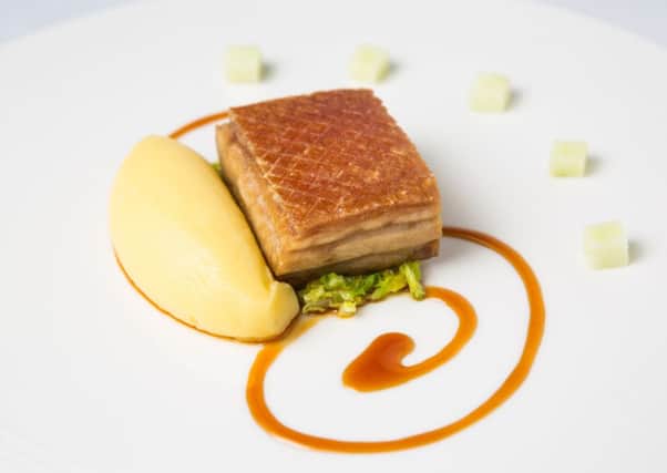 11 Hour Slow Roasted Belly Pork, Toffee Apple Jus, Pomme Purée. Picture: Paul Johnston
