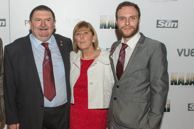 Mark Wright's parents  Bob and Jem Wright with actor David Elliot. Picture: Phil Wilkinson