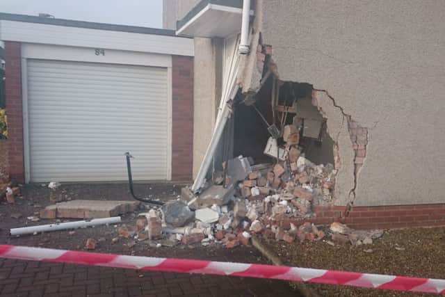 The car struck the house. Picture: Kaye Nicolson