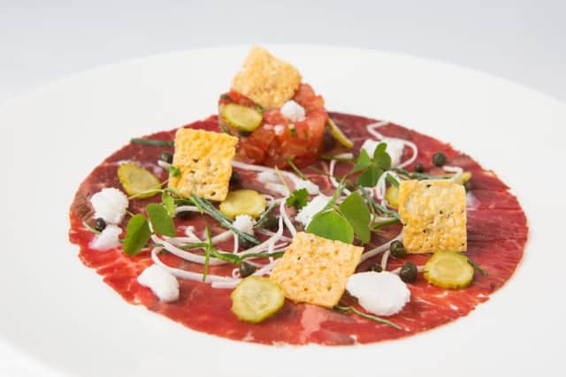 Beef Carpaccio, Tomato Tartare and Parmesan Crisps. Picture: Paul Johnston