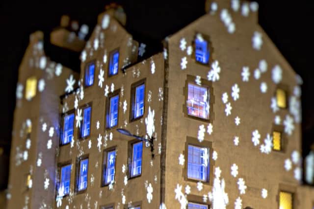 The Grassmarket Hotel is illuminated during a test run for the scheme. Picture: Craig Robertson