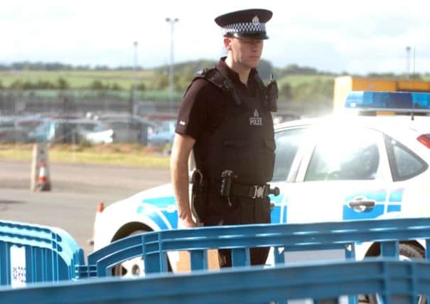 Police cordon off bollards in the north car park at the Royal Highland Show in 2008. Pic: Dan Phillips