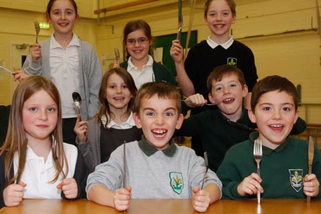 East Craigs Primary in Edinburgh, which is going to benefit from Scottish Government funding to create new dining space to provide free mels to P1-P3. back row: Amy Withers, Simone Isler Mccurdy and Liam Barry. Middle row: Lauren Doney and Josh Newby. Front row: Alice Fey, Ben Withers and Rory Barry.
