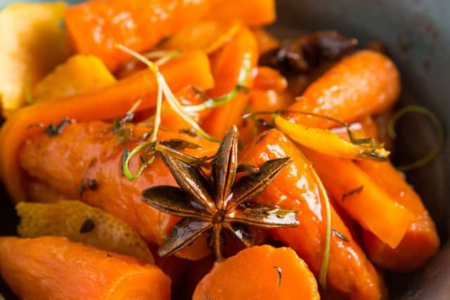 Carrots cooked in Orange and Butter with Star Anise. Picture: Paul Johnston