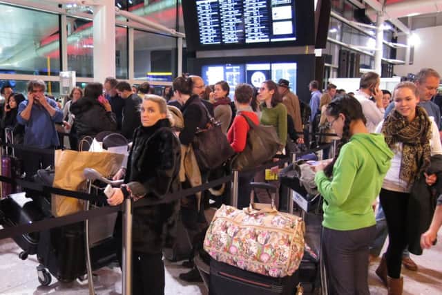 Passengers are delayed at Heathrow during the disruption. Picture: Getty