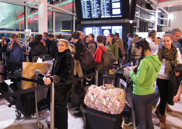Passengers are delayed at Heathrow during the disruption. Picture: Getty