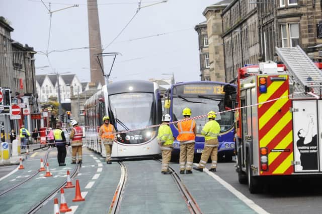 A collision between a bus and a tram at West Maitland Street in August. Picture: Greg Macvean