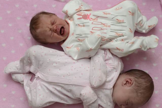 Mya Jane Jamie Skinner, top, with cousin Skylar McCraw. Picture: Andrew O'Brien