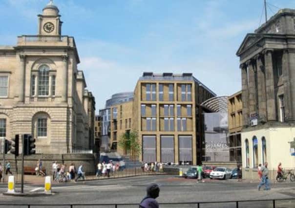 The main entrance to the development looking down Leith Street from Waterloo Place