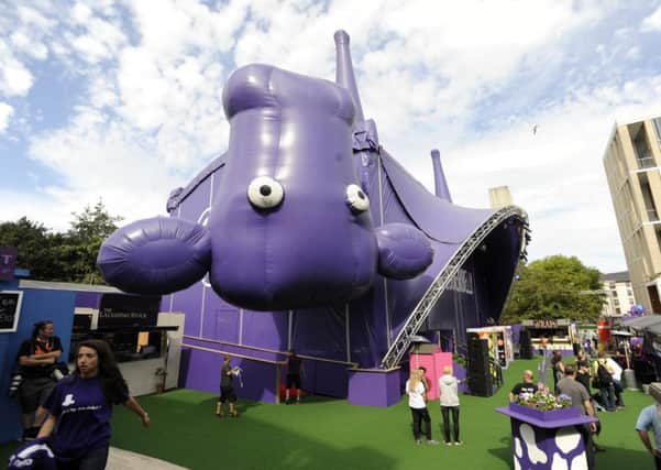 The giant upsidedown purple cow will not be a Bristo Square this year. Picture: Greg Macvean