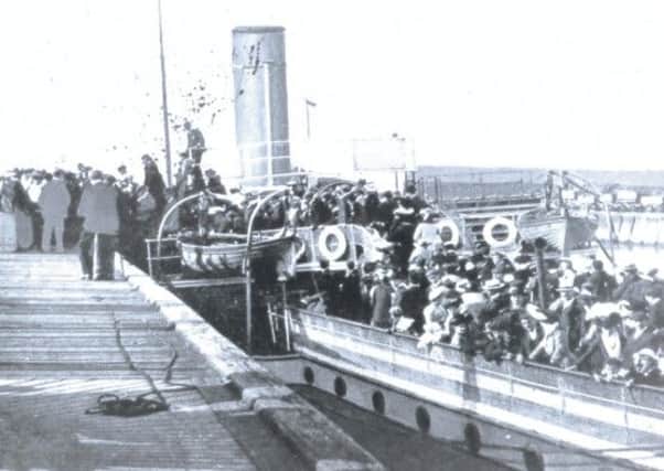 An excursion steamer leaving the West Pier circa 1900; below, the world's first professional golf tournament on Leith Links in 1867