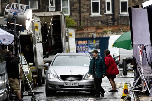 A film crew sets up in Junction Place in Leith. Picture: TSPL