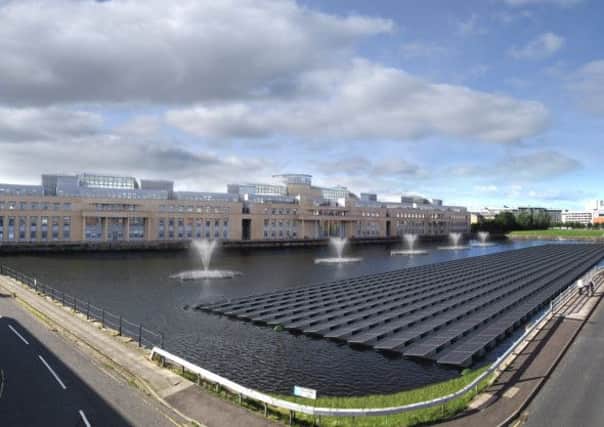 An artist's impression of the floating solar panels in Victoria Dock. Picture: comp