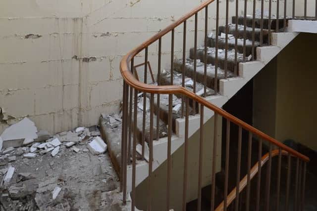 A damaged stairwell in the old Royal High building. Picture: Neil Hanna