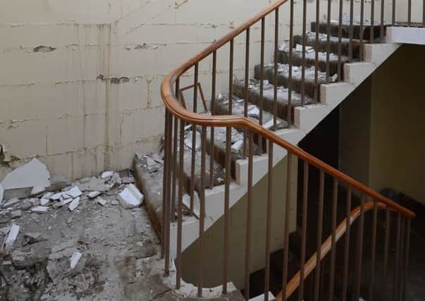 A damaged stairwell in the old Royal High building. Picture: Neil Hanna