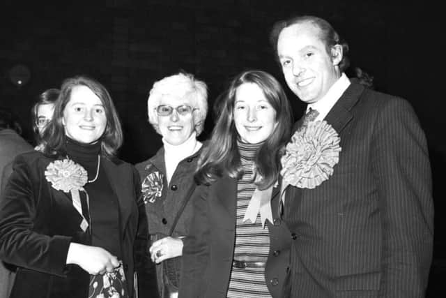 Michael Ancram and his wife and supporters celebrate his election success in 1979. Picture: Albert Jordan