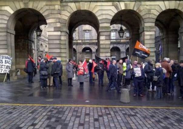 Protests outside City Chambers. Picture: Comp