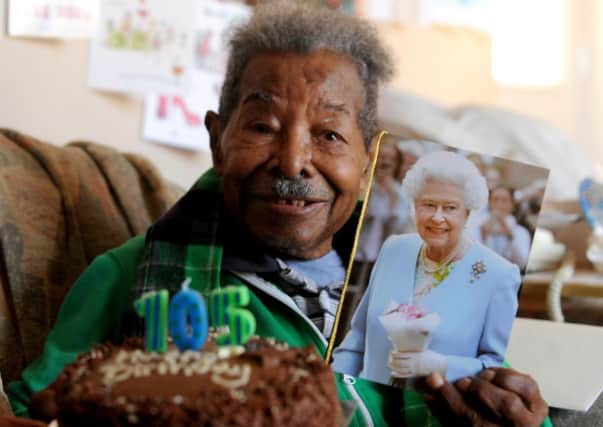 Sam Martinez, the oldest living Hibs fan, celebrates his 105th birthday. Picture: Lisa Ferguson