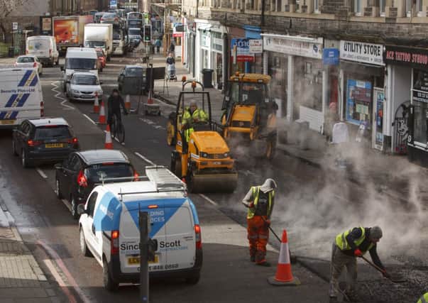 Traffic builds up on Gorgie Road due to the roadworks and diversions. Picture: Toby Williams