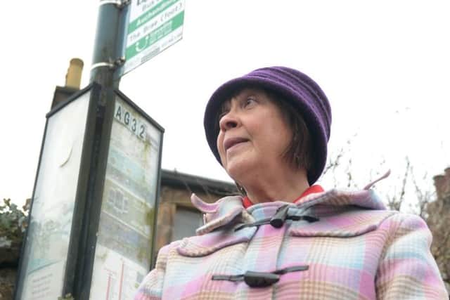 Rachel Milne at the bus stop for the axed service in Auchendinny. Picture: Neil Hanna