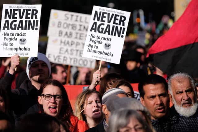 Thousands of people attended a counter-march against members of right wing movement Pegida in Newcastle. Picture: Getty