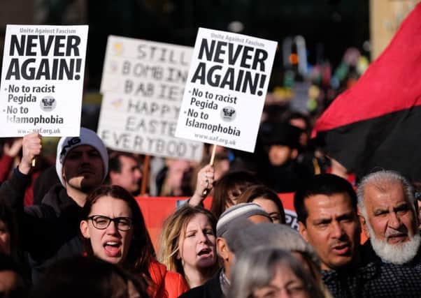 Thousands of people attended a counter-march against members of right wing movement Pegida in Newcastle. Picture: Getty