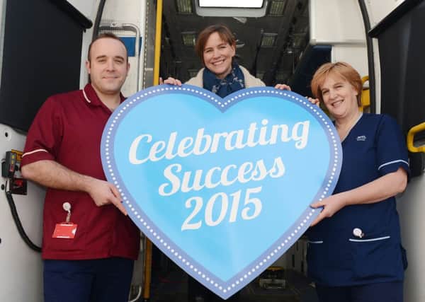 Arlene Stuart is joined by NHS Cardiology Staff Simon Dunn and Ann Henry for the Launch of the 2015 awards. Picture: Neil Hanna