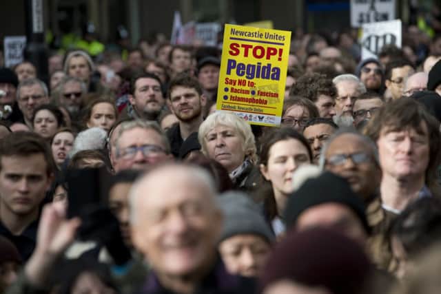 Anti-racism campaigners on the march against Pegia in Newcastle. Pic: Getty