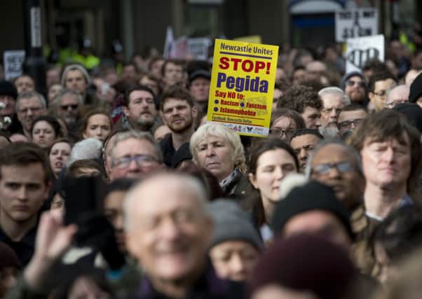 Anti-racism campaigners on the march against Pegia in Newcastle. Pic: Getty