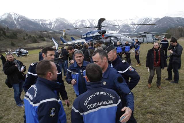 Rescue teams gather in the French Alps ahead of the hunt for survivors of the plane crash. Picture: AP