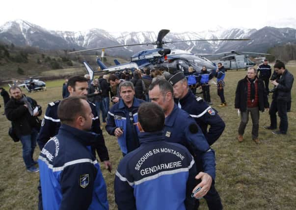 Rescue teams gather in the French Alps ahead of the hunt for survivors of the plane crash. Picture: AP